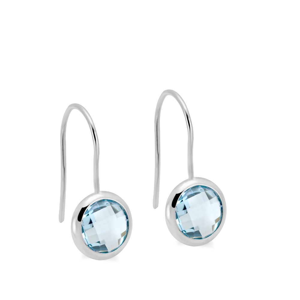 Blue Topaz Earrings 8mm 14K Gold