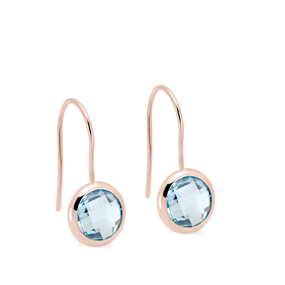 Blue Topaz Earrings 8mm 14K Gold