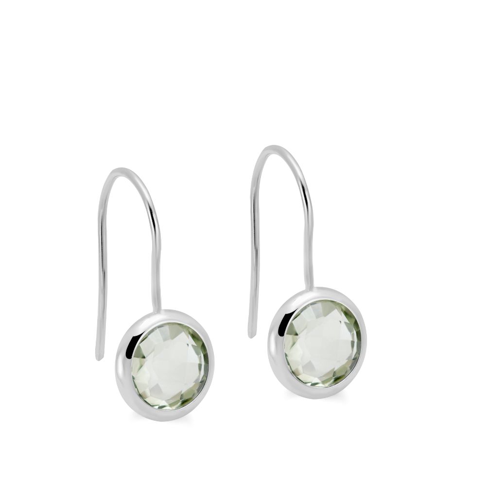 Green Amethyst Earrings 8mm 14K Gold