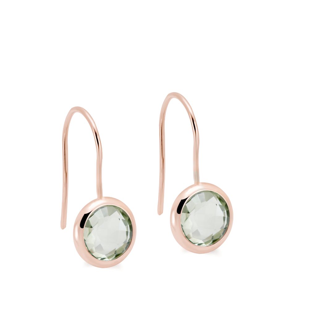 Green Amethyst Earrings 8mm 14K Gold
