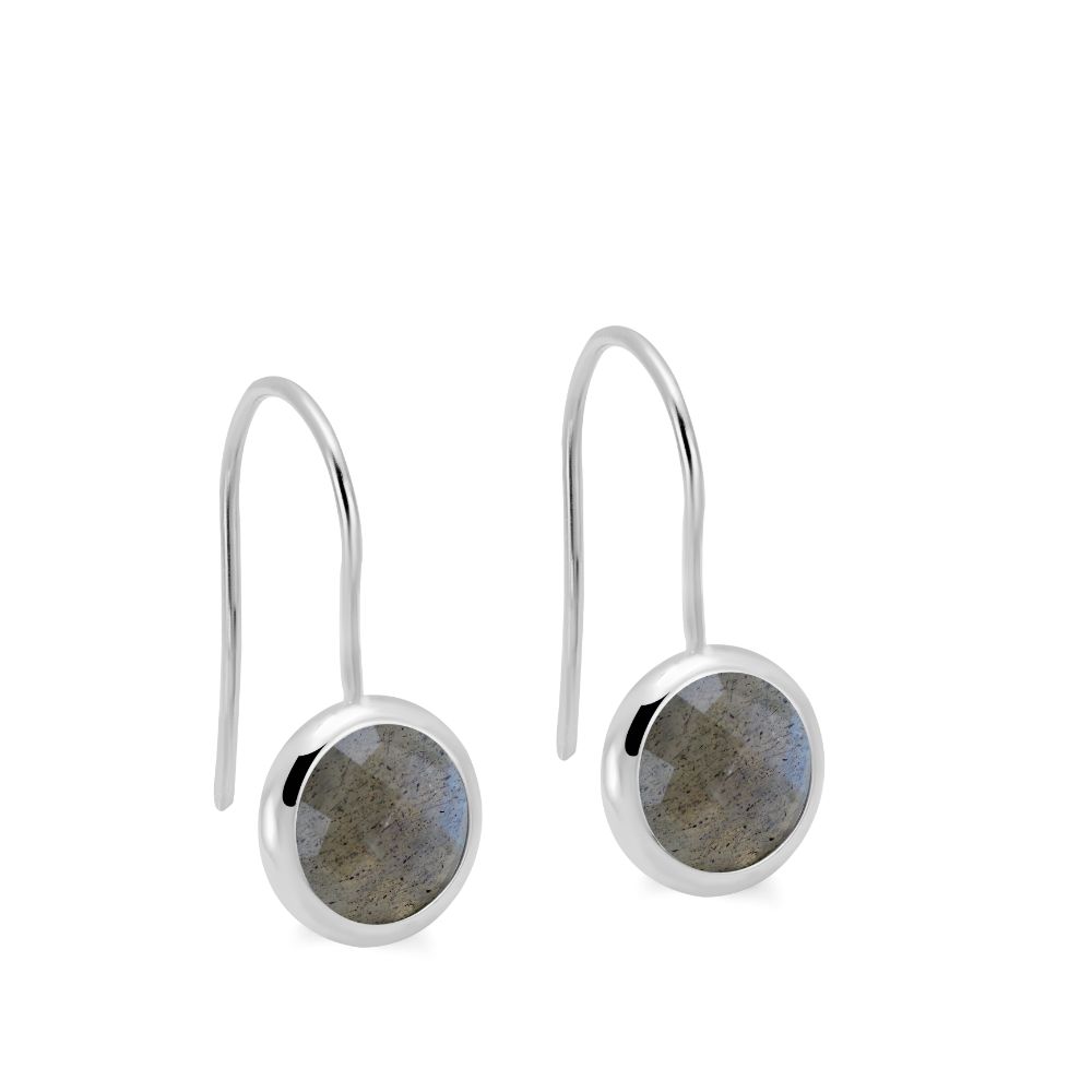 Labradorite Earrings 8mm 14K White Gold