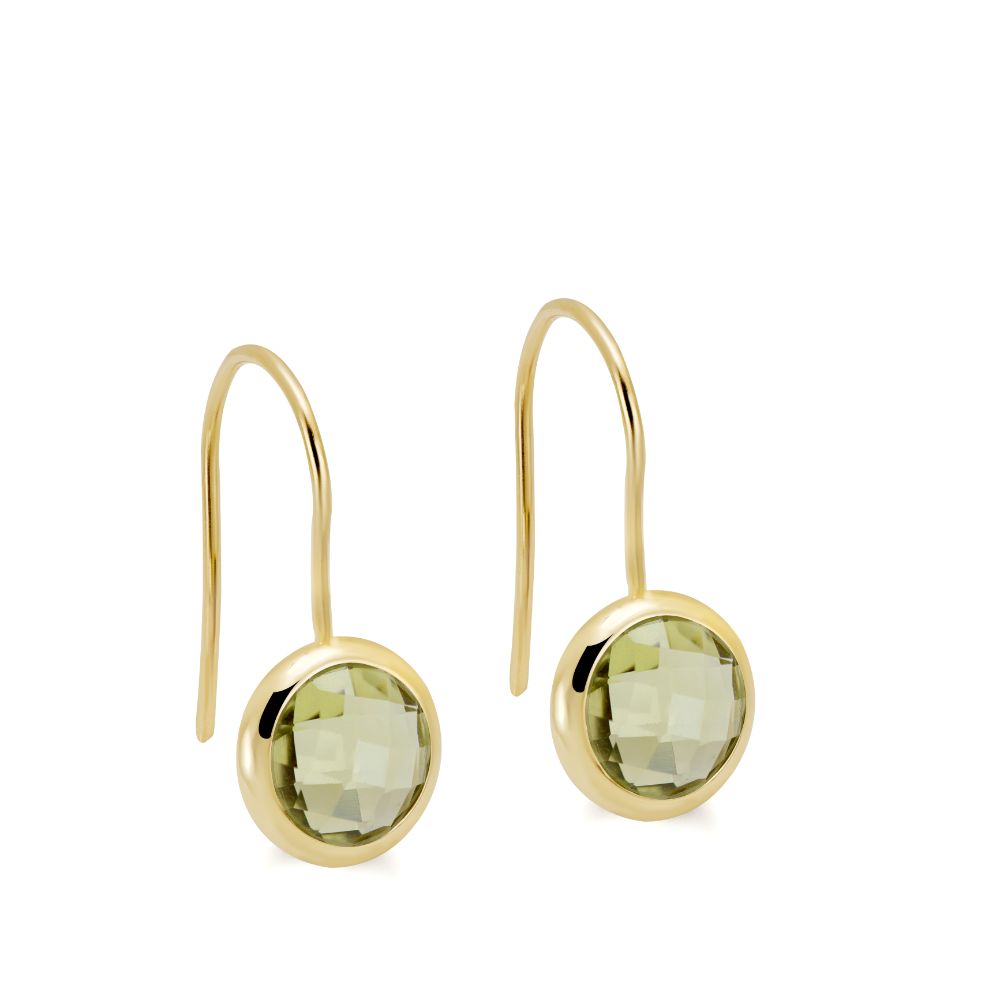 Lemon Quartz Earrings 8mm 14K Gold for Women