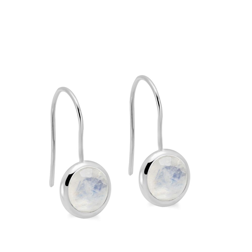 Moonstone Earrings 8mm 14K White Gold