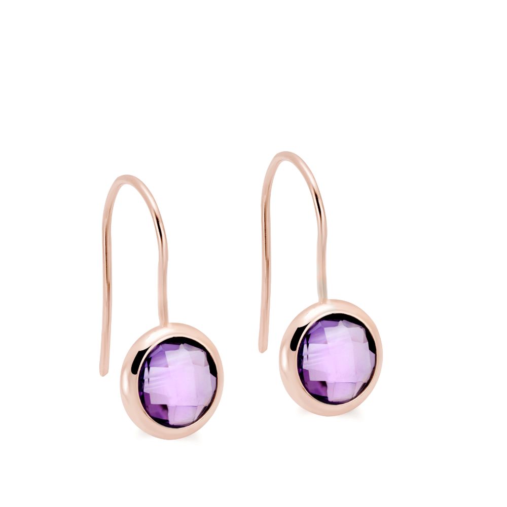 Amethyst Earrings 8mm 14K Gold