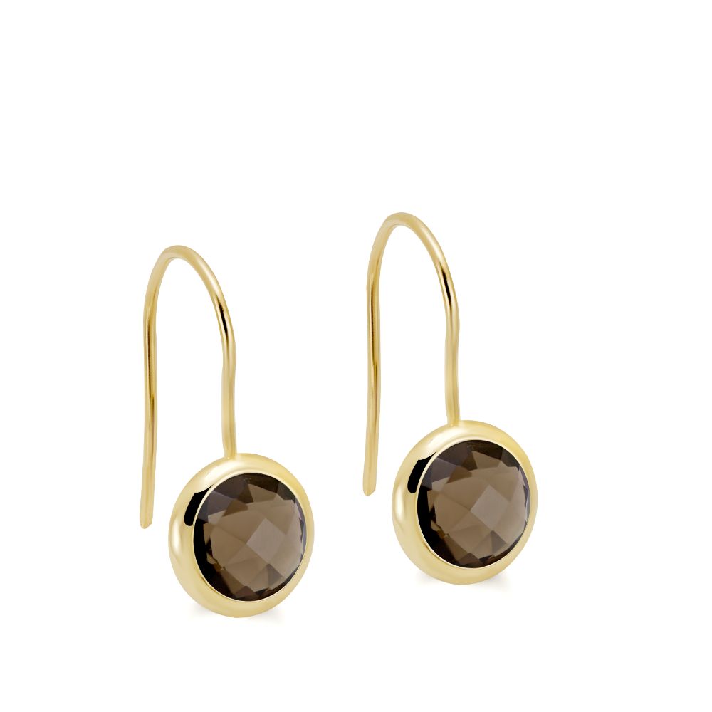 Smoky Quartz Earrings 8mm 14K Gold