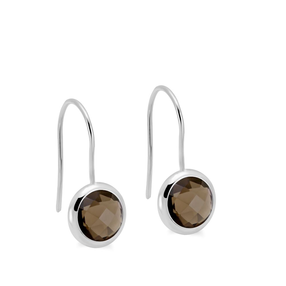 Smoky Quartz Earrings 8mm 14K Gold