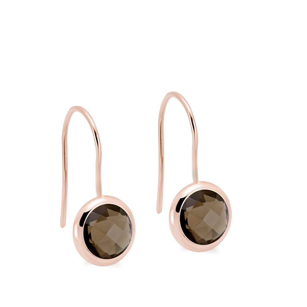 Smoky Quartz Earrings 8mm 14K Gold