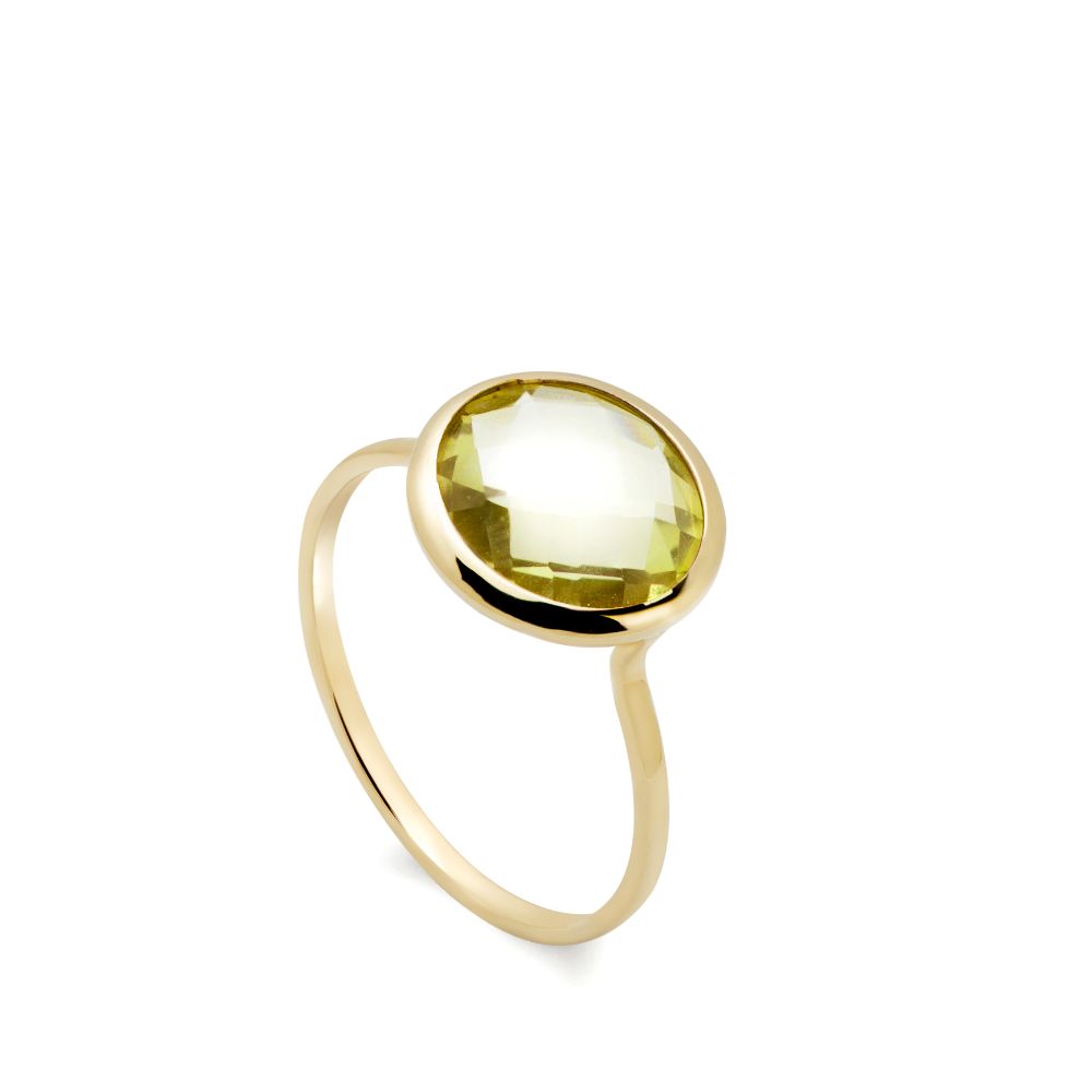 Lemon Quartz Ring 10mm in 14K Gold Kyklos Jewelry