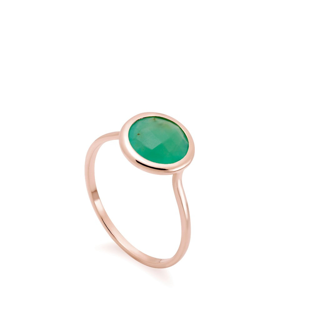 Chrysoprase Ring 8mm in 14K Rose Gold with natural Chrysoprase gemstone, featuring a modern, timeless design.