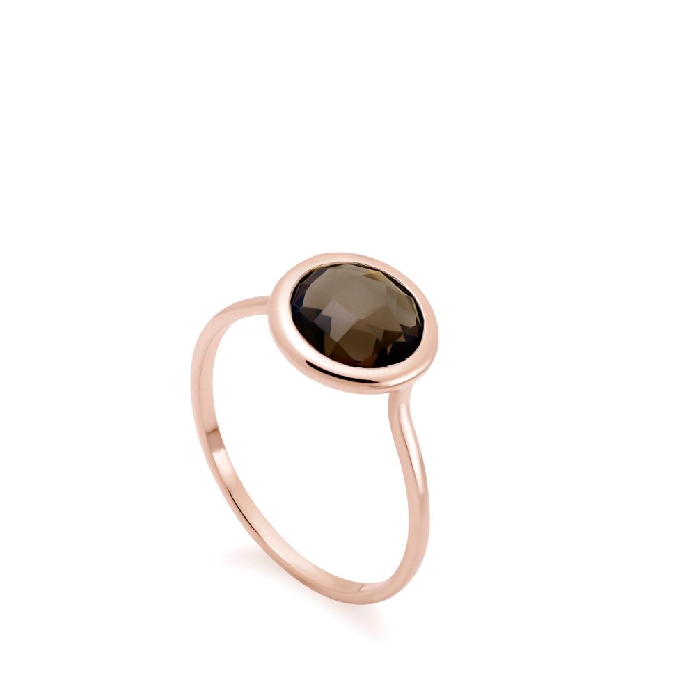 Smoky Quartz Ring 8mm in 14K Gold