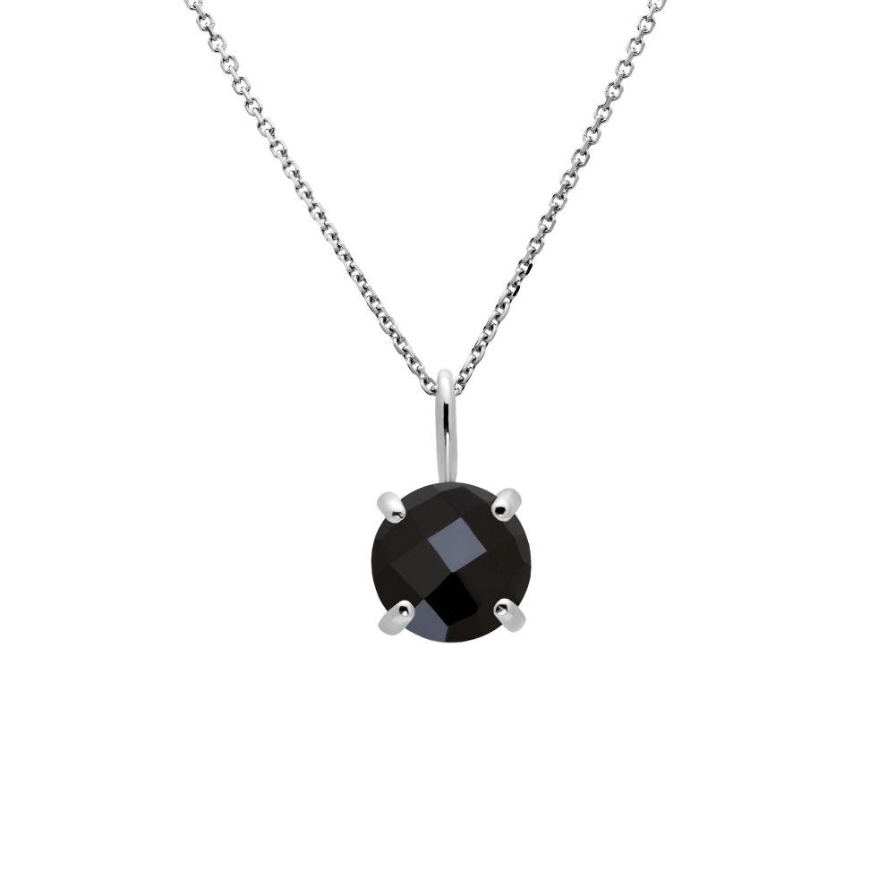 14K White Gold Necklace with Black Onyx 8mm