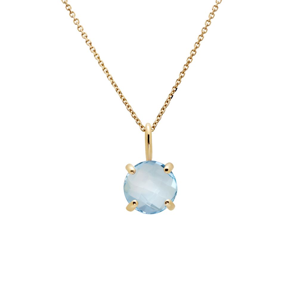 14K Gold Necklace with Blue Topaz 8mm Kyklos Jewelry