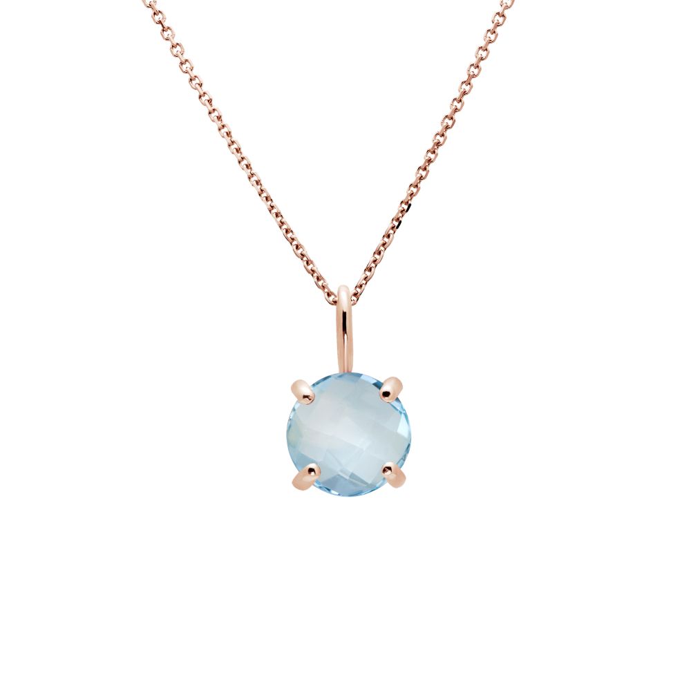 14K Rose Gold Necklace with Blue Topaz 8mm