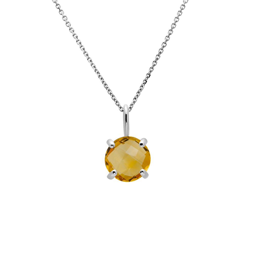 14K White Gold Necklace with Citrine 8mm Kyklos Jewelry