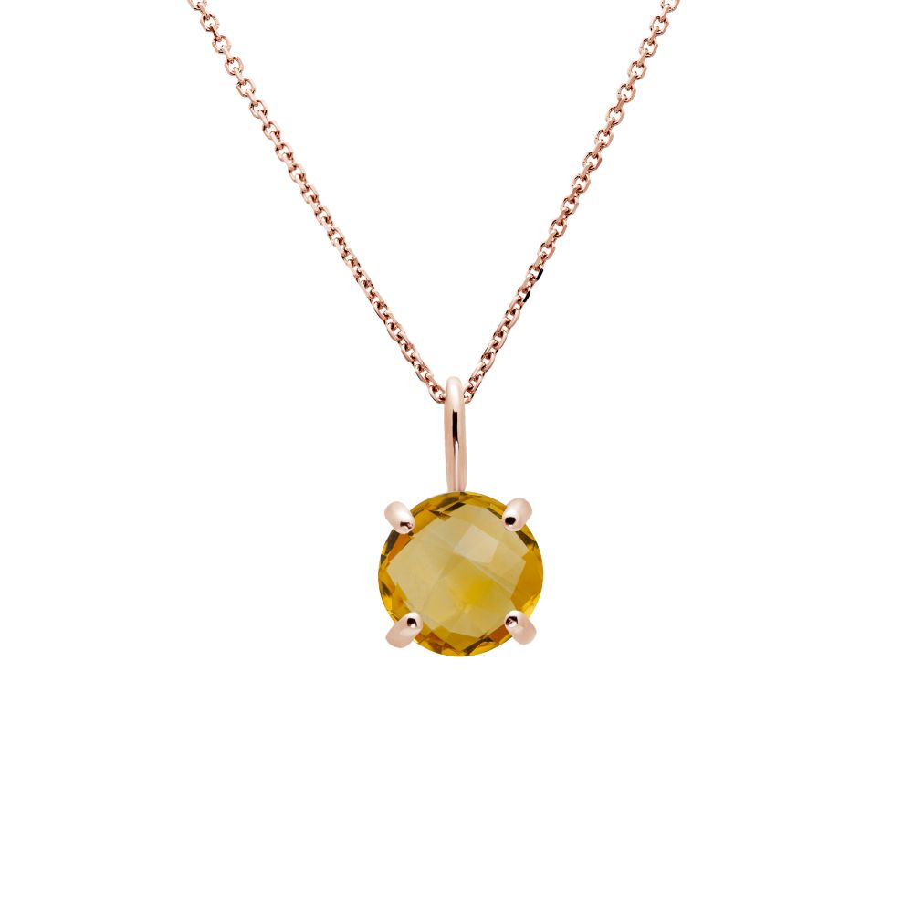 14K Rose Gold Necklace with Citrine 8mm Kyklos Jewelry