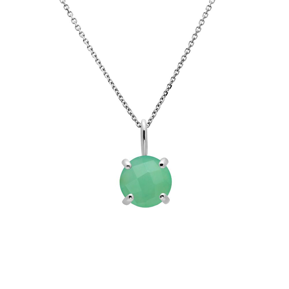 14K White Gold Necklace with Chrysoprase 8mm