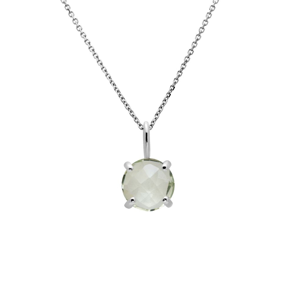 14K White Gold Necklace with Green Amethyst 8mm