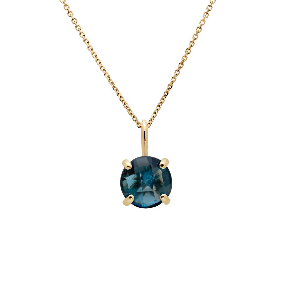 14K Gold Necklace with London Topaz 8mm by Kyklos
