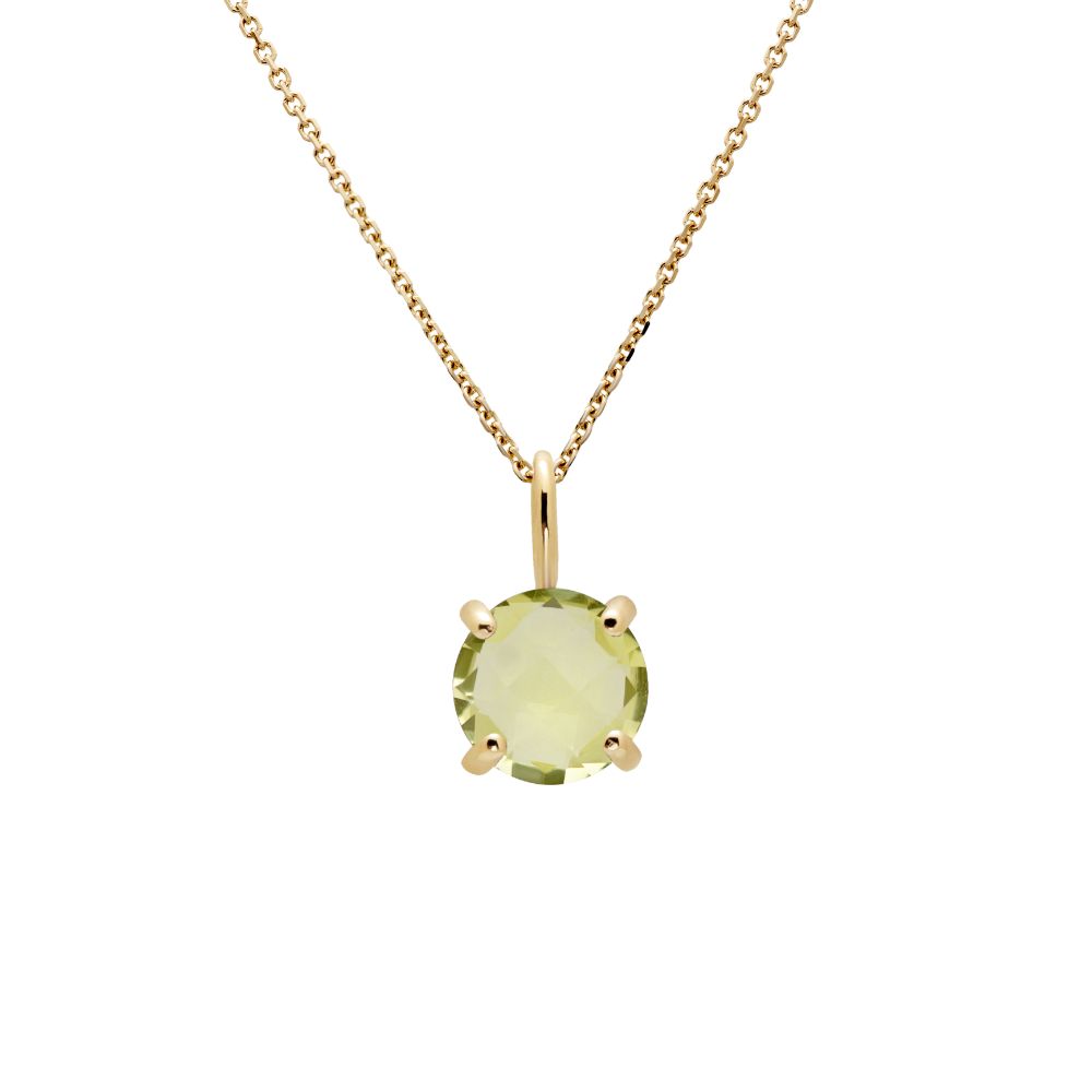 14K Gold Necklace with Lemon Quartz 8mm Kyklos Jewelry