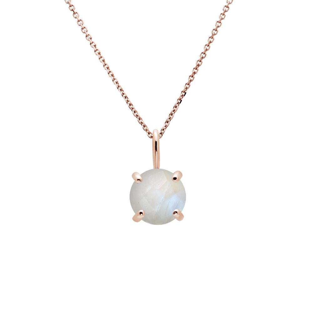 14K Gold Necklace with Moonstone - Rose Gold