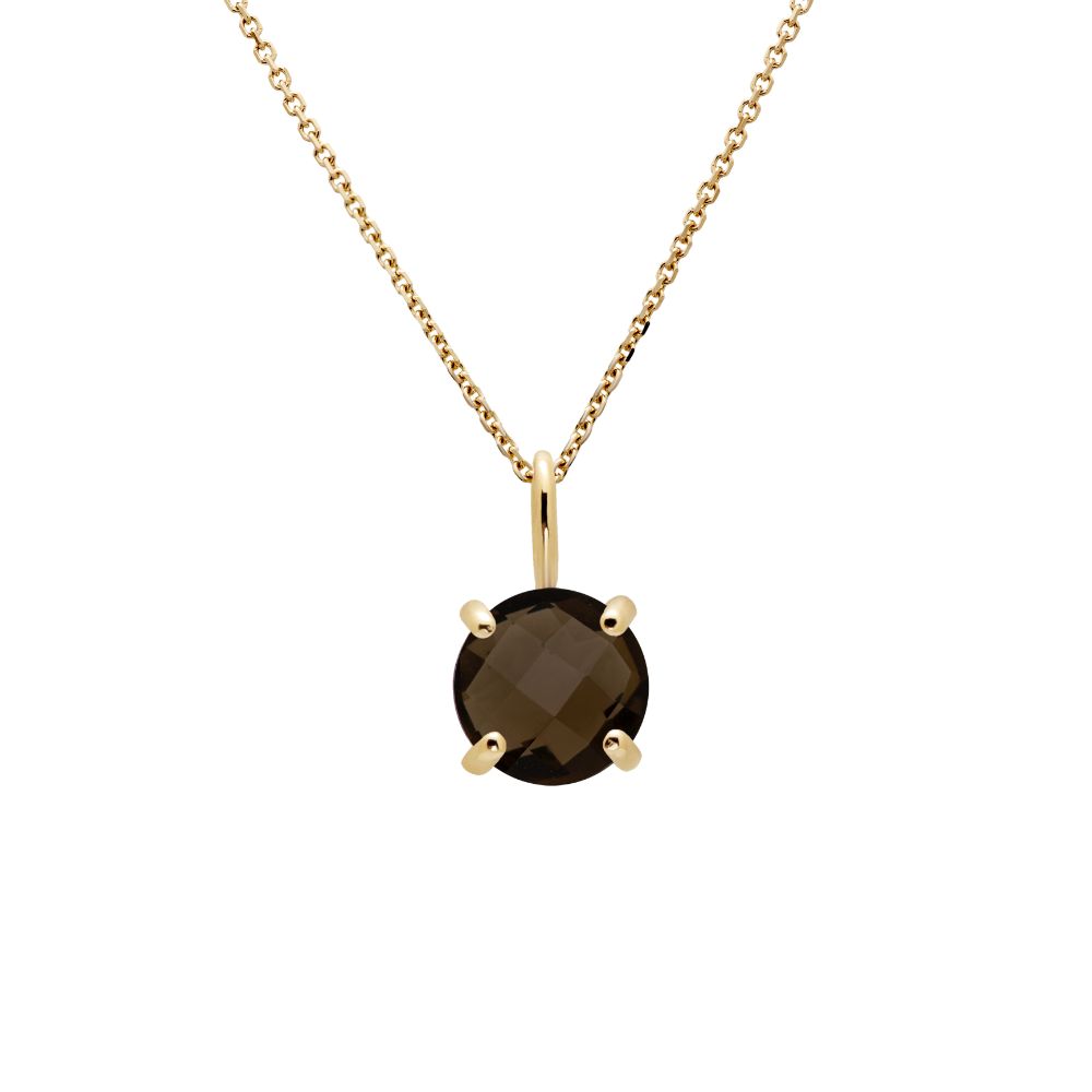 14K Gold Necklace with Smoky Quartz 8mm for Women