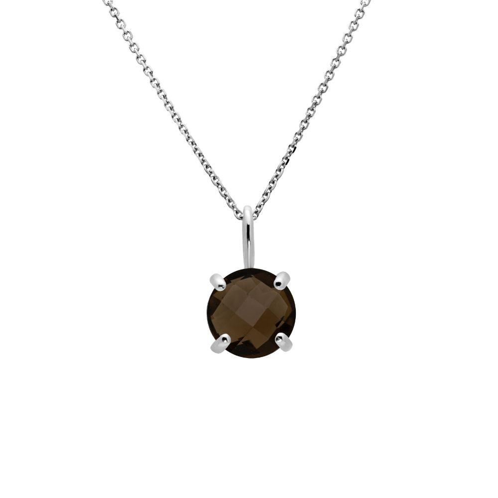 14K White Gold Necklace with Smoky Quartz 8mm