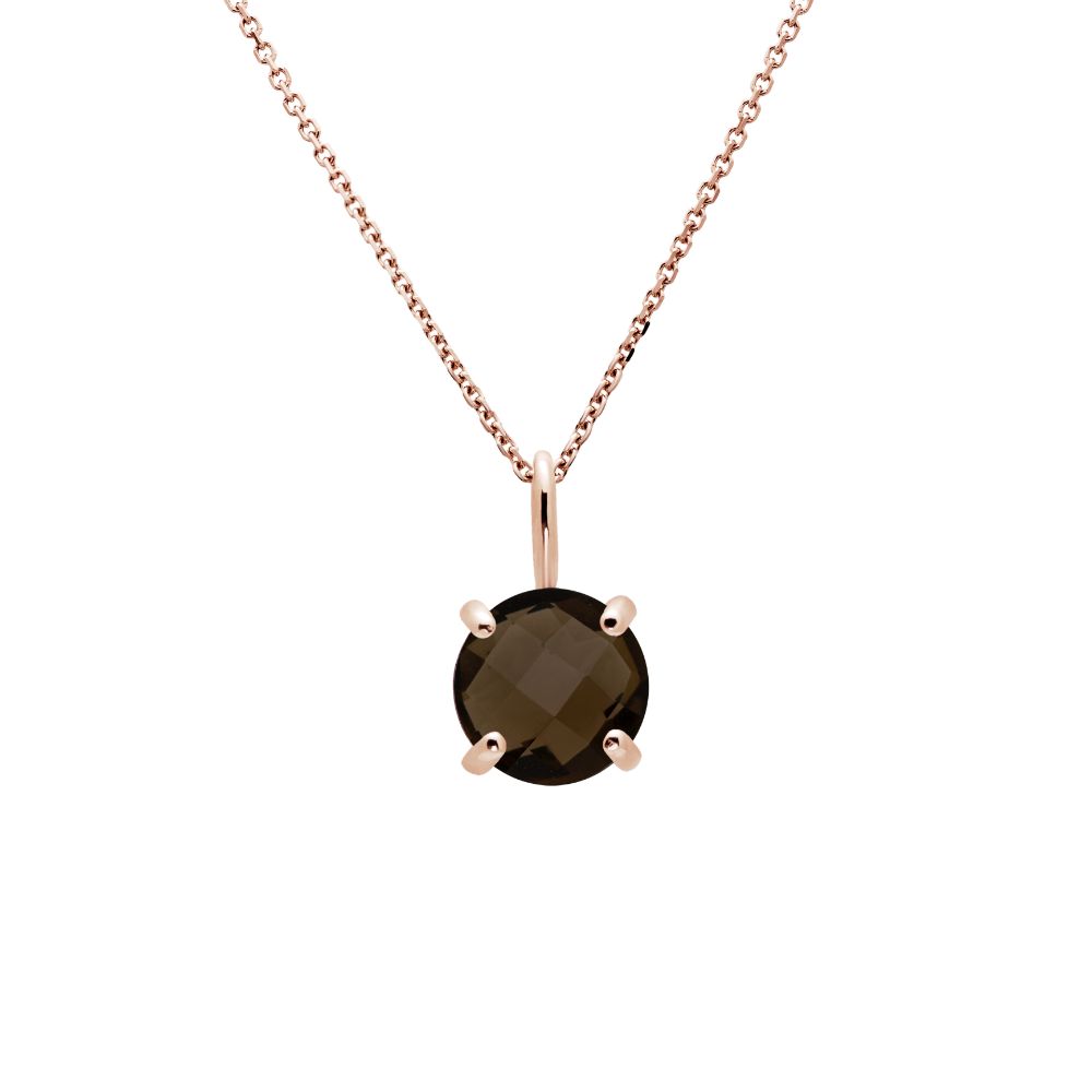 14K Rose Gold Necklace with Smoky Quartz 8mm