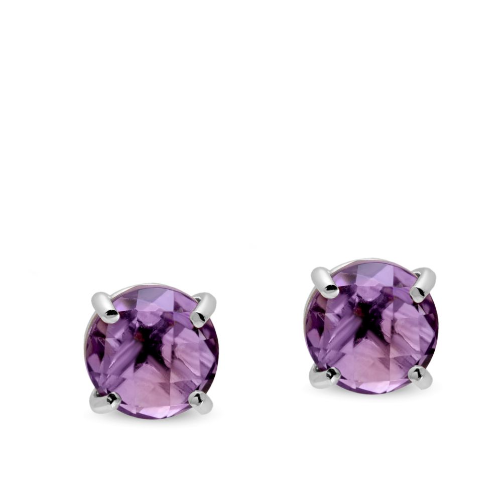 Purple Amethyst Stud Earrings 14K Gold 8mm