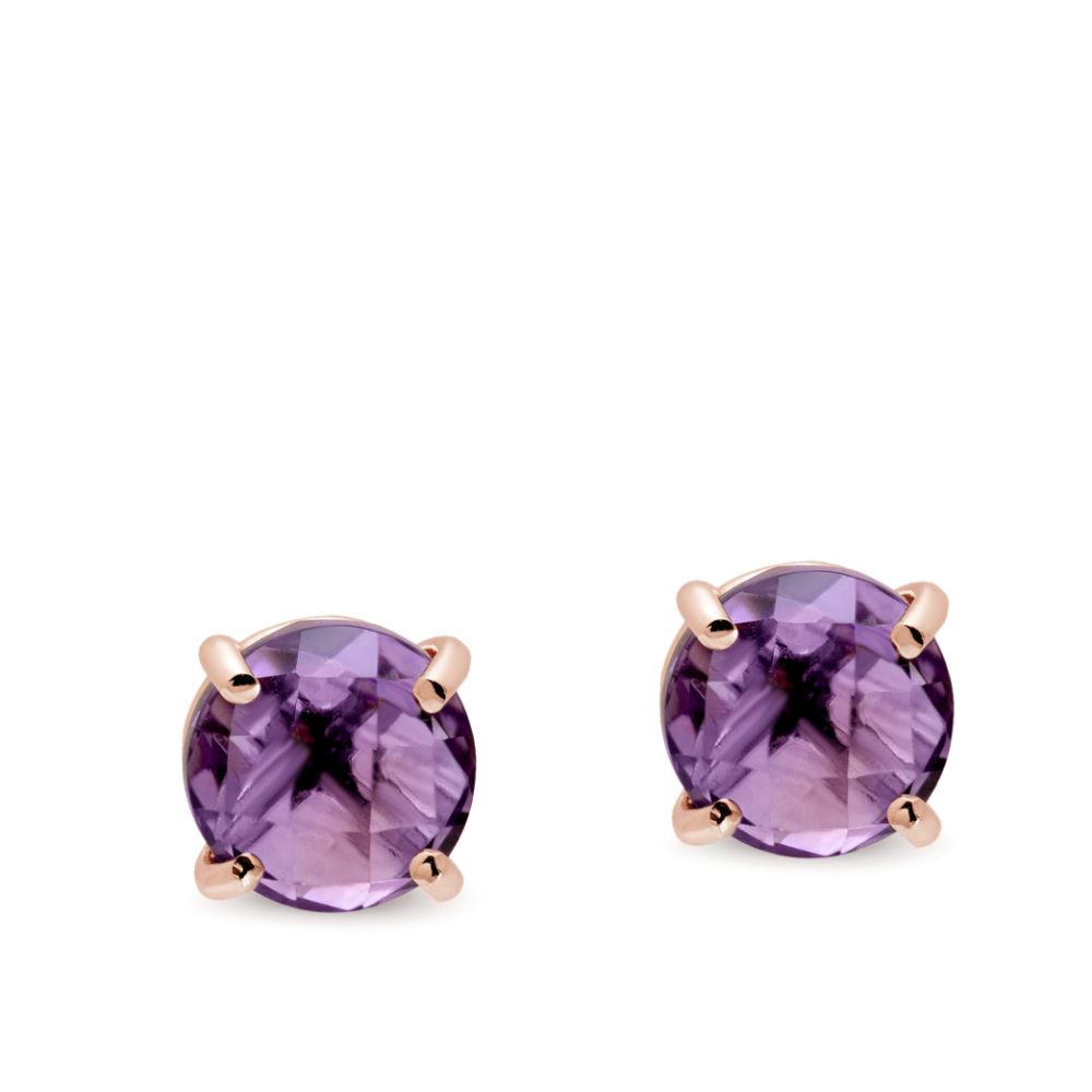 Purple Amethyst Stud Earrings 14K Gold 8mm