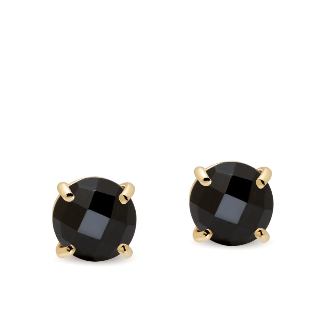 Black Onyx Stud Earrings 14K Gold 8mm
