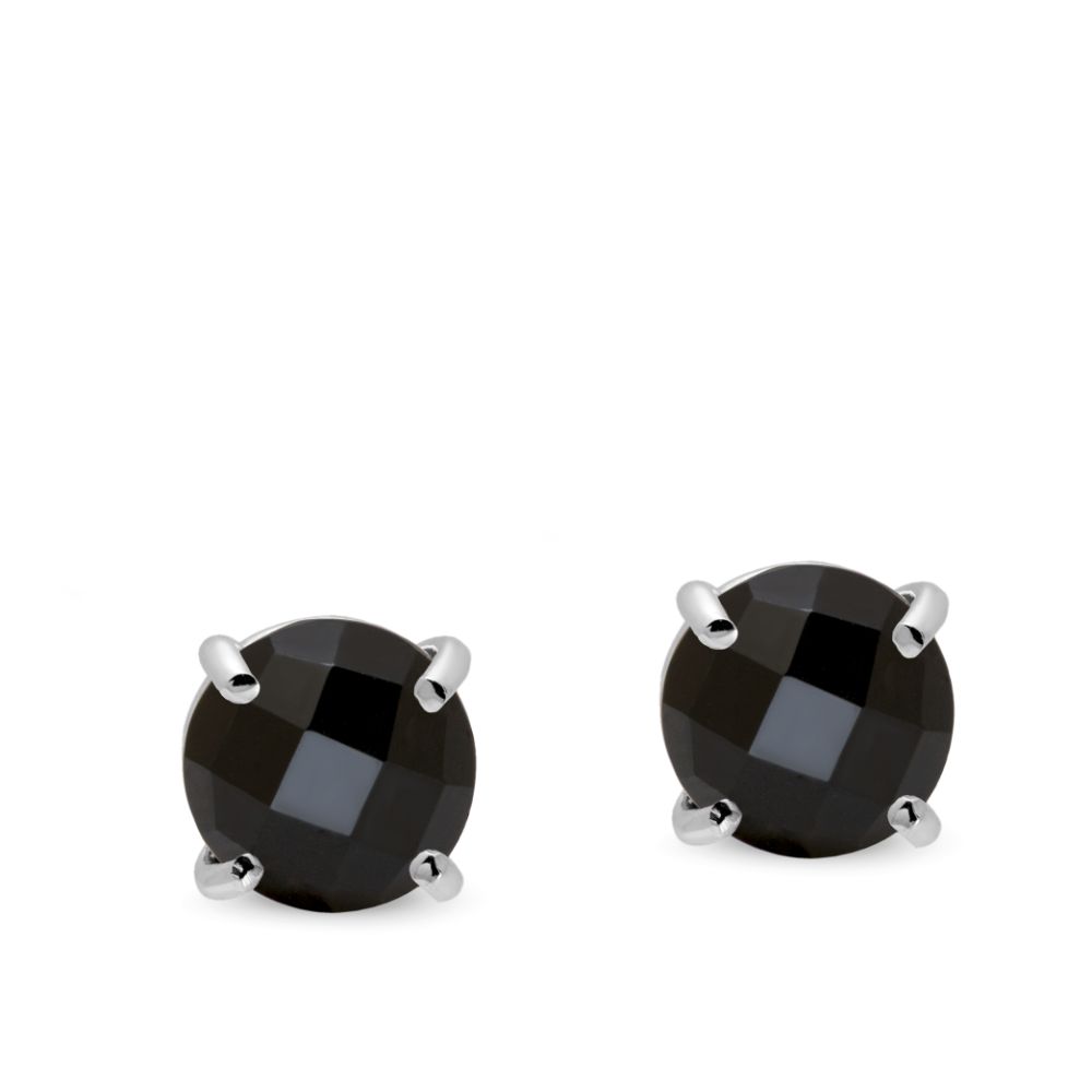 Black Onyx Stud Earrings 14K White Gold 8mm