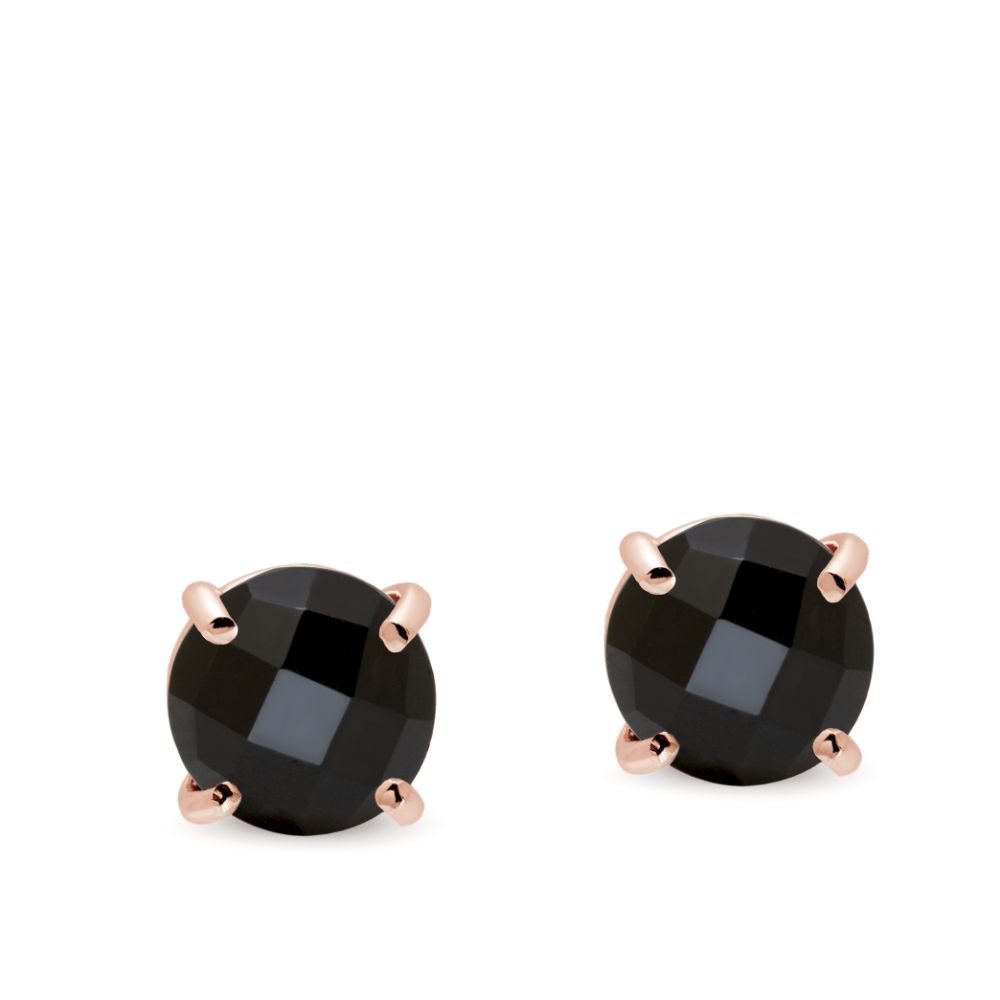 Black Onyx Stud Earrings 14K Rose Gold 8mm