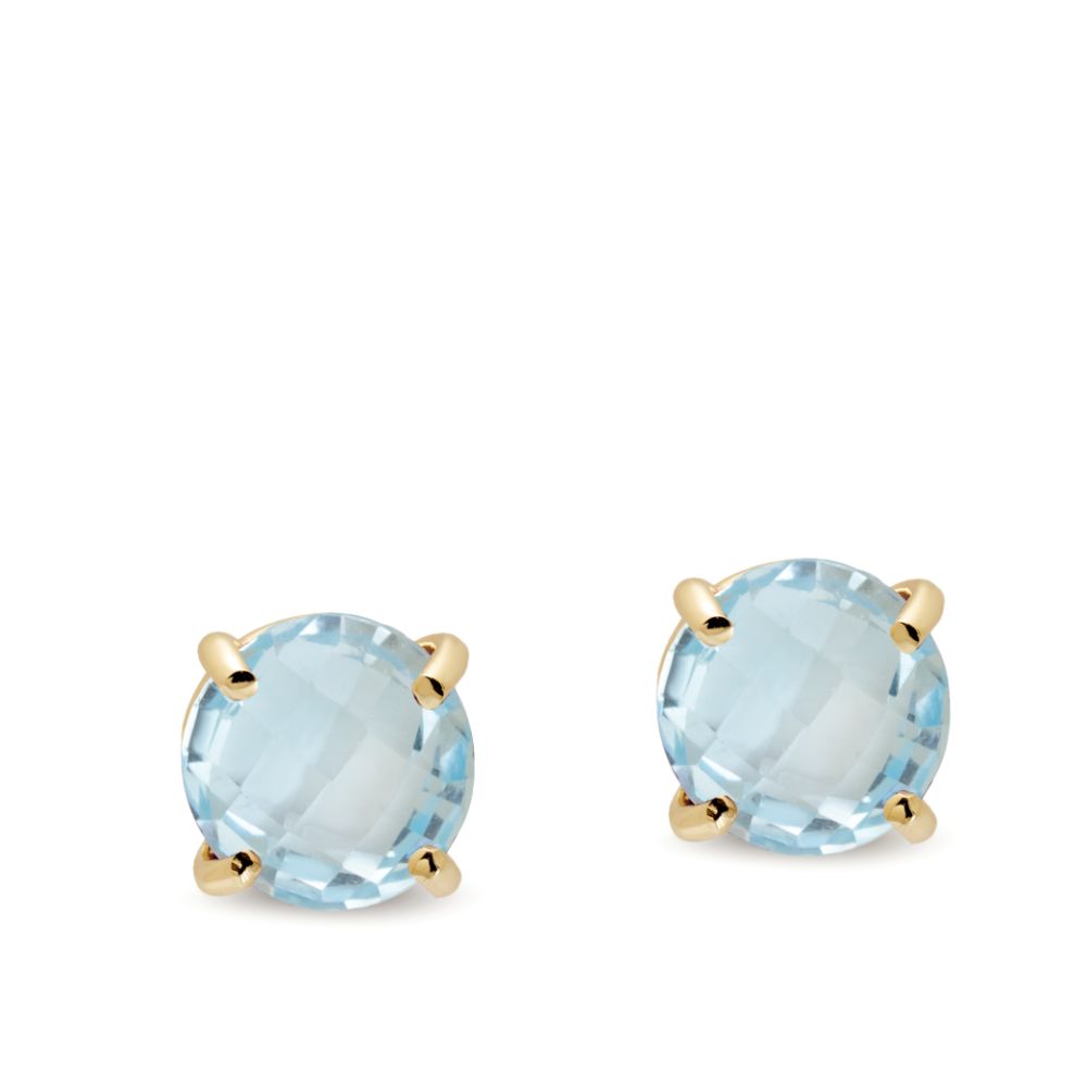 Blue Topaz Stud Earrings 14K Gold 8mm Kyklos