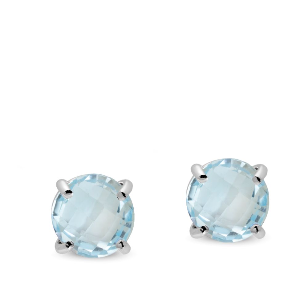 Blue Topaz Stud Earrings 14K White Gold 8mm