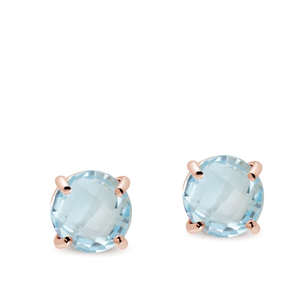 Blue Topaz Stud Earrings 14K Rose Gold 8mm