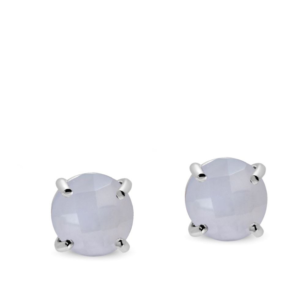 Chalcedony Stud Earrings 14K White Gold 8mm