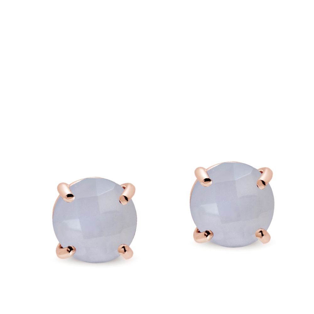 Chalcedony Stud Earrings 14K Rose Gold 8mm