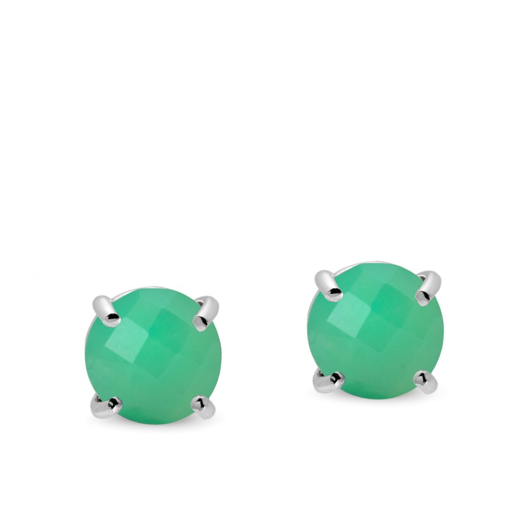 Chrysoprase Stud Earrings 14K White Gold 8mm