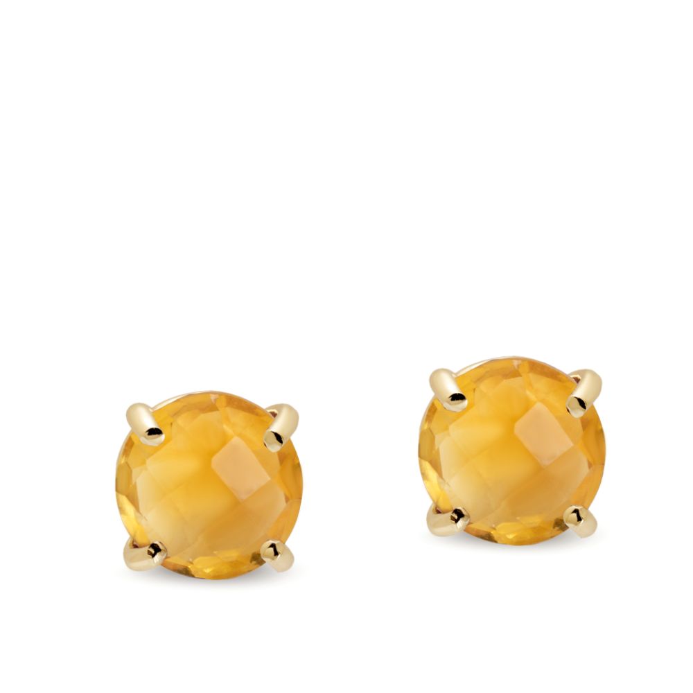 Citrine Stud Earrings 14K Gold 8mm Kyklos Jewelry