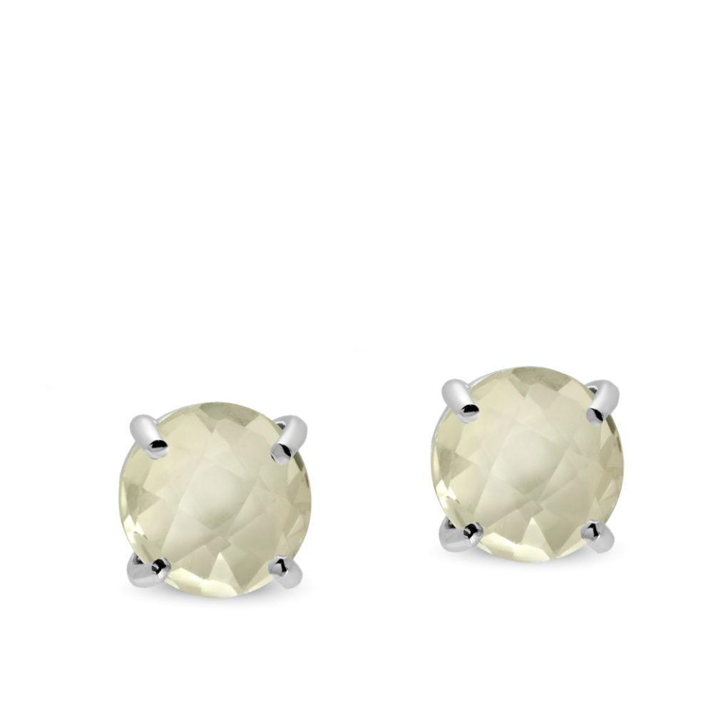 Green Amethyst Stud Earrings 14K White Gold 8mm