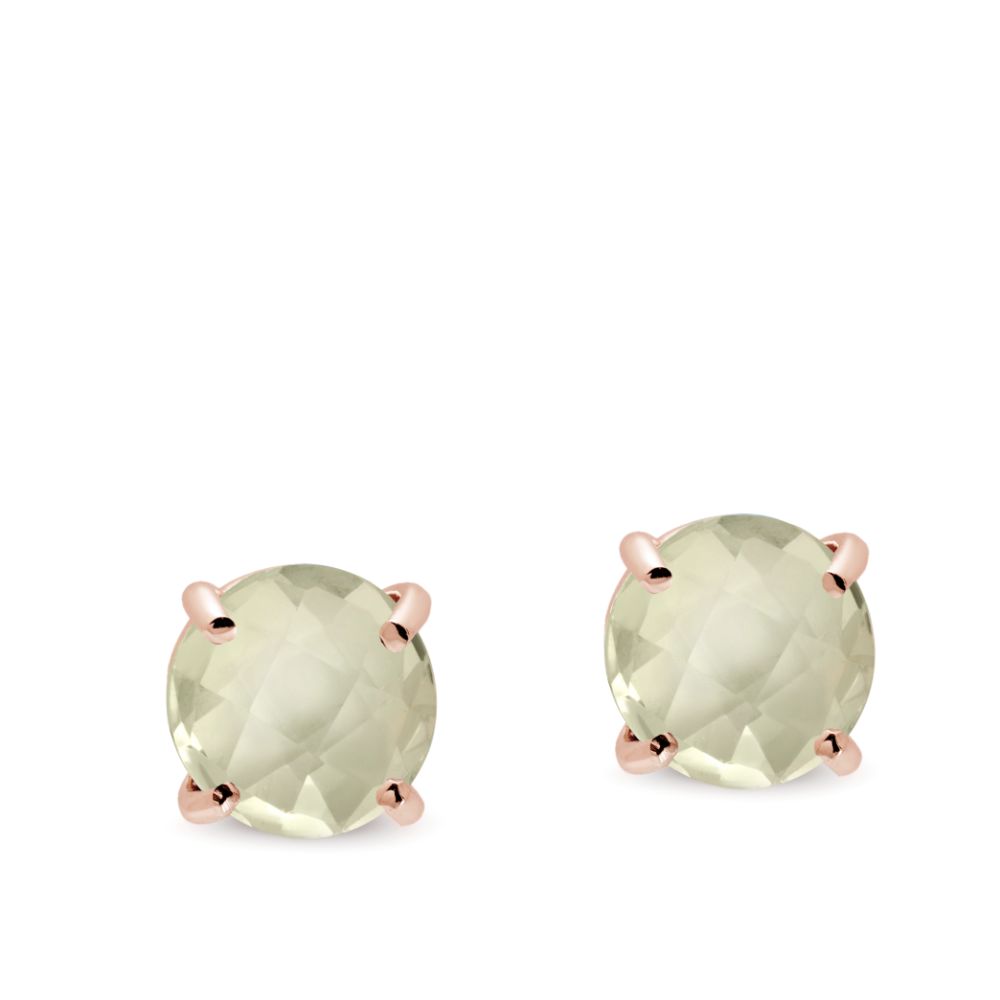 Green Amethyst Stud Earrings 14K Rose Gold 8mm