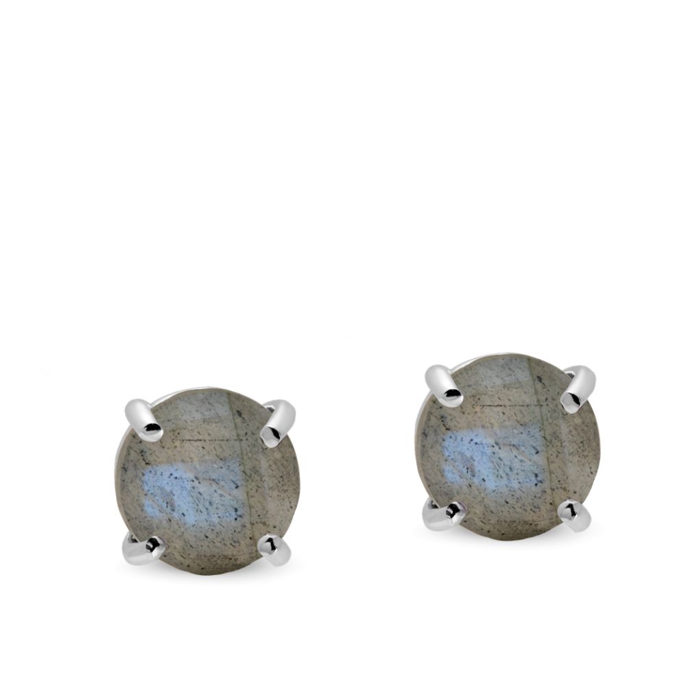 Labradorite Stud Earrings 14K White Gold 8mm