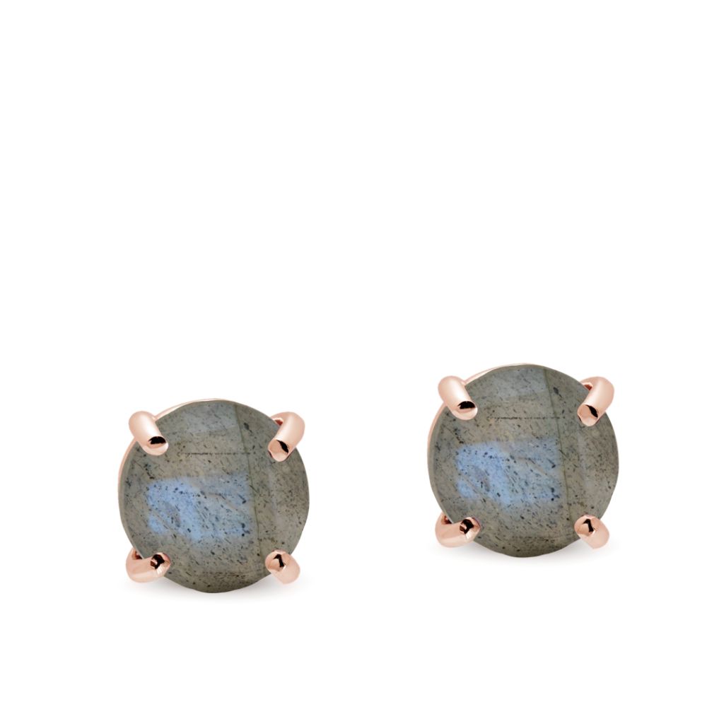 Labradorite Stud Earrings 14K Rose Gold 8mm