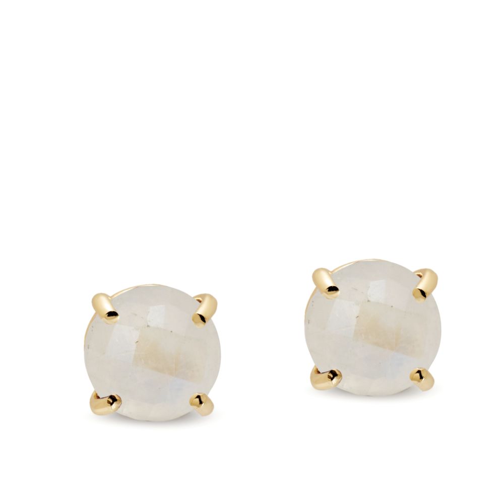Moonstone Stud Earrings 14K Gold 8mm Kyklos Jewelry
