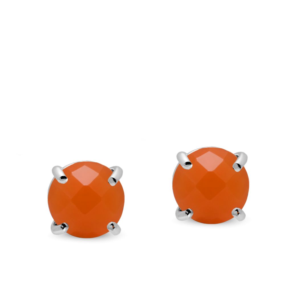 Orange Moonstone Stud Earrings 14K White Gold 8mm