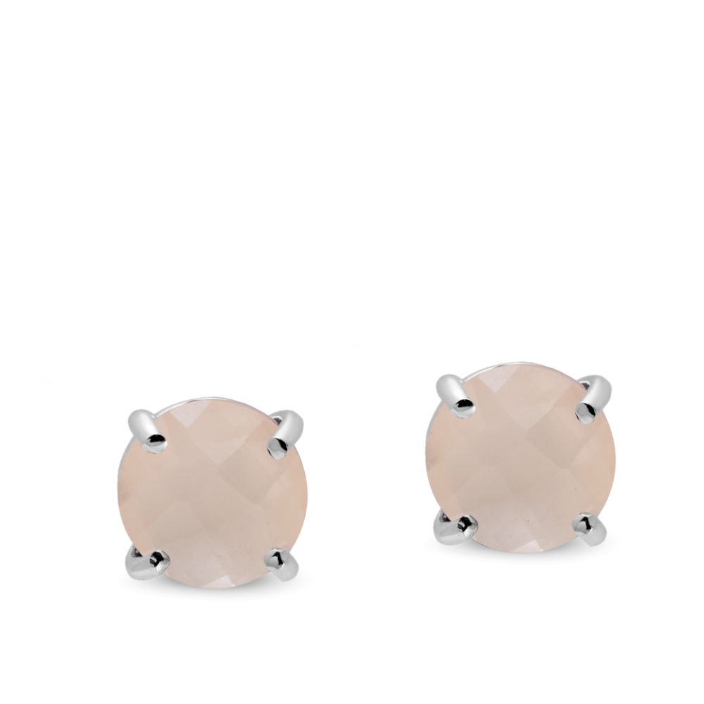 Rose Quartz Stud Earrings 14K White Gold 8mm