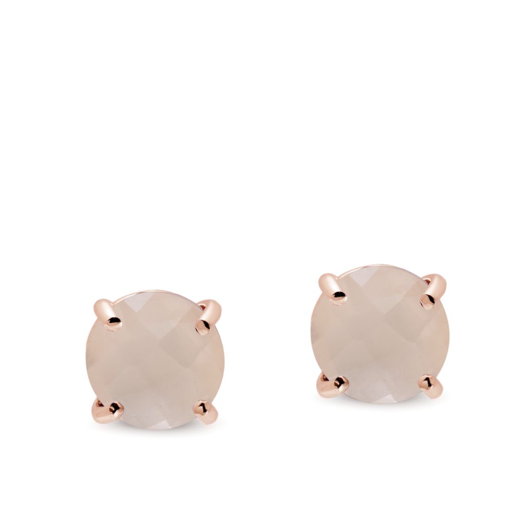 Rose Quartz Stud Earrings 14K Rose Gold 8mm