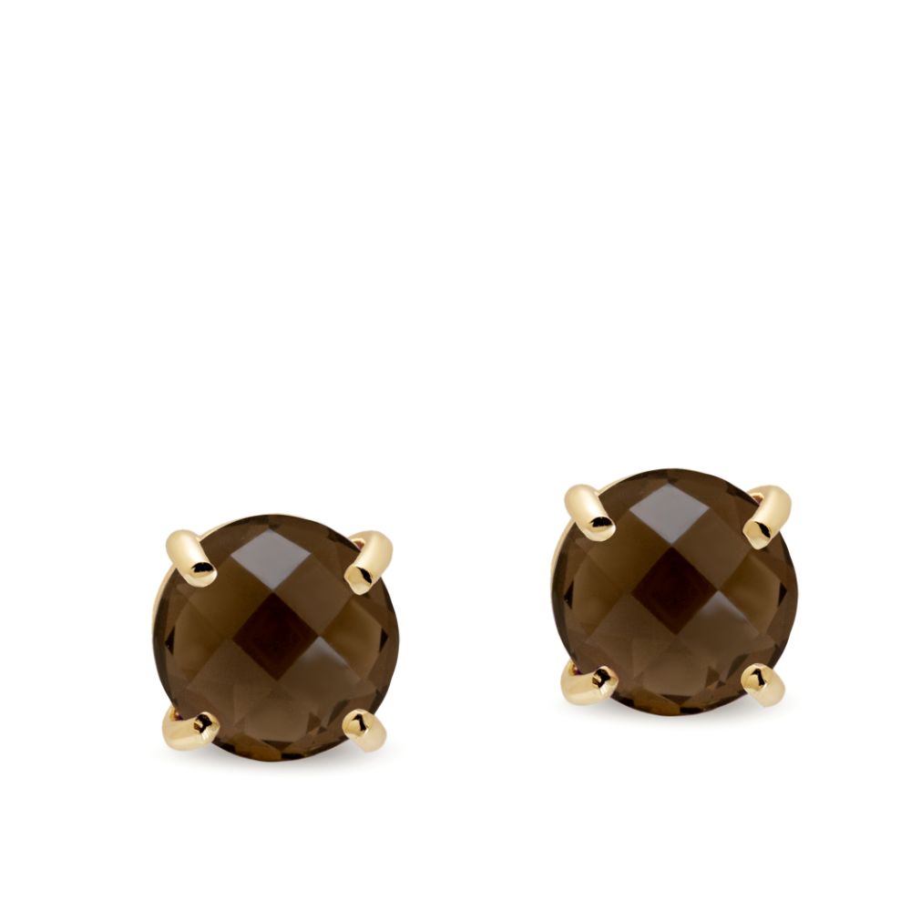Smoky Quartz Stud Earrings 14K Gold 8mm by Kyklos
