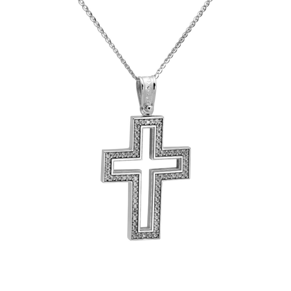 Baptism Outline Cross with Chain 14K for Girls