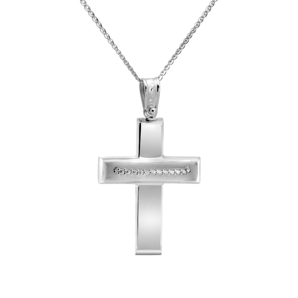 14K White Gold Baptism Cross and Chain for Girls